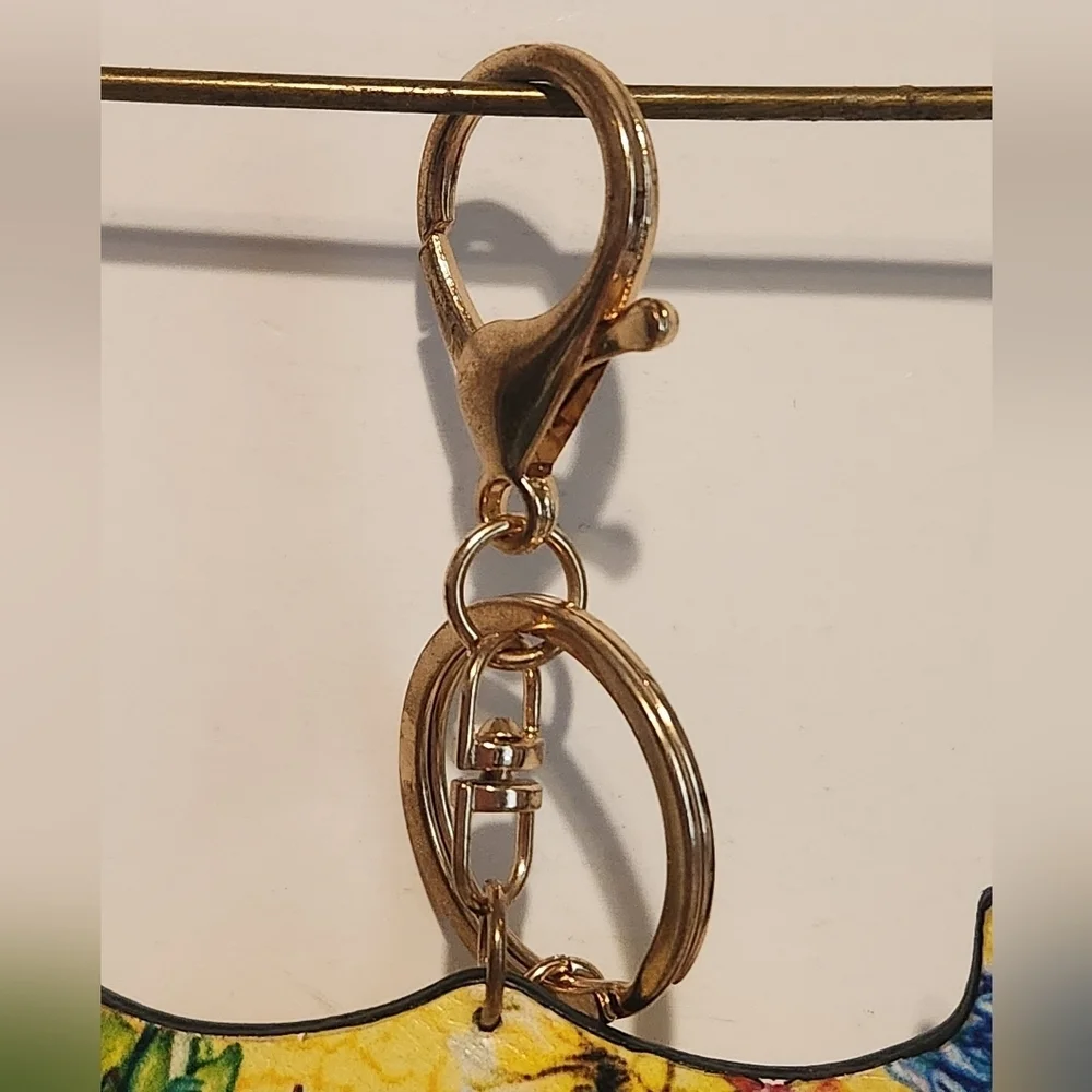 5” Yellow Faux Leather Floral Print Cow Bull Head Keychain